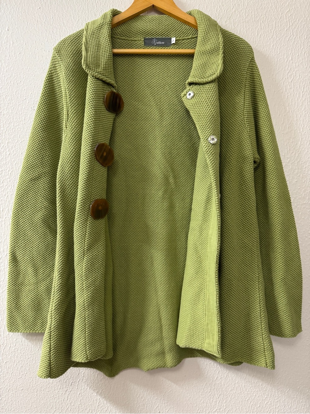 Willow Light Olive Green Textured Button Front Cardigan Jacket - Picture 3 of 8
